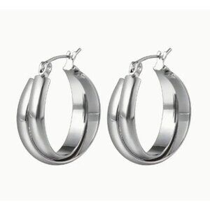 18k White Gold Plated Stainless Steel Hoop Earrings